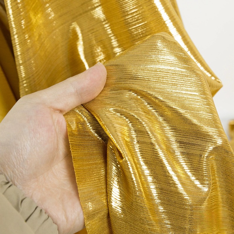 Sewing Knit - Złotożółta prążkowana dzianina elastyczna 100% poliester,