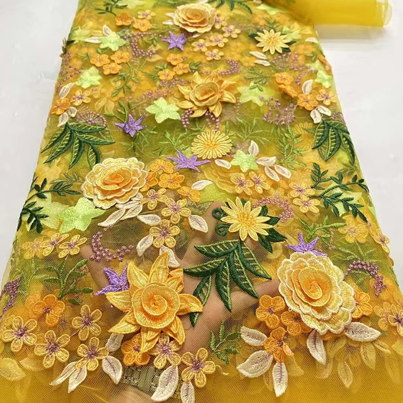 Sewing Textiles - 90x130cm 3D Kwiatowy Haftowany Tiulowy Materiał
